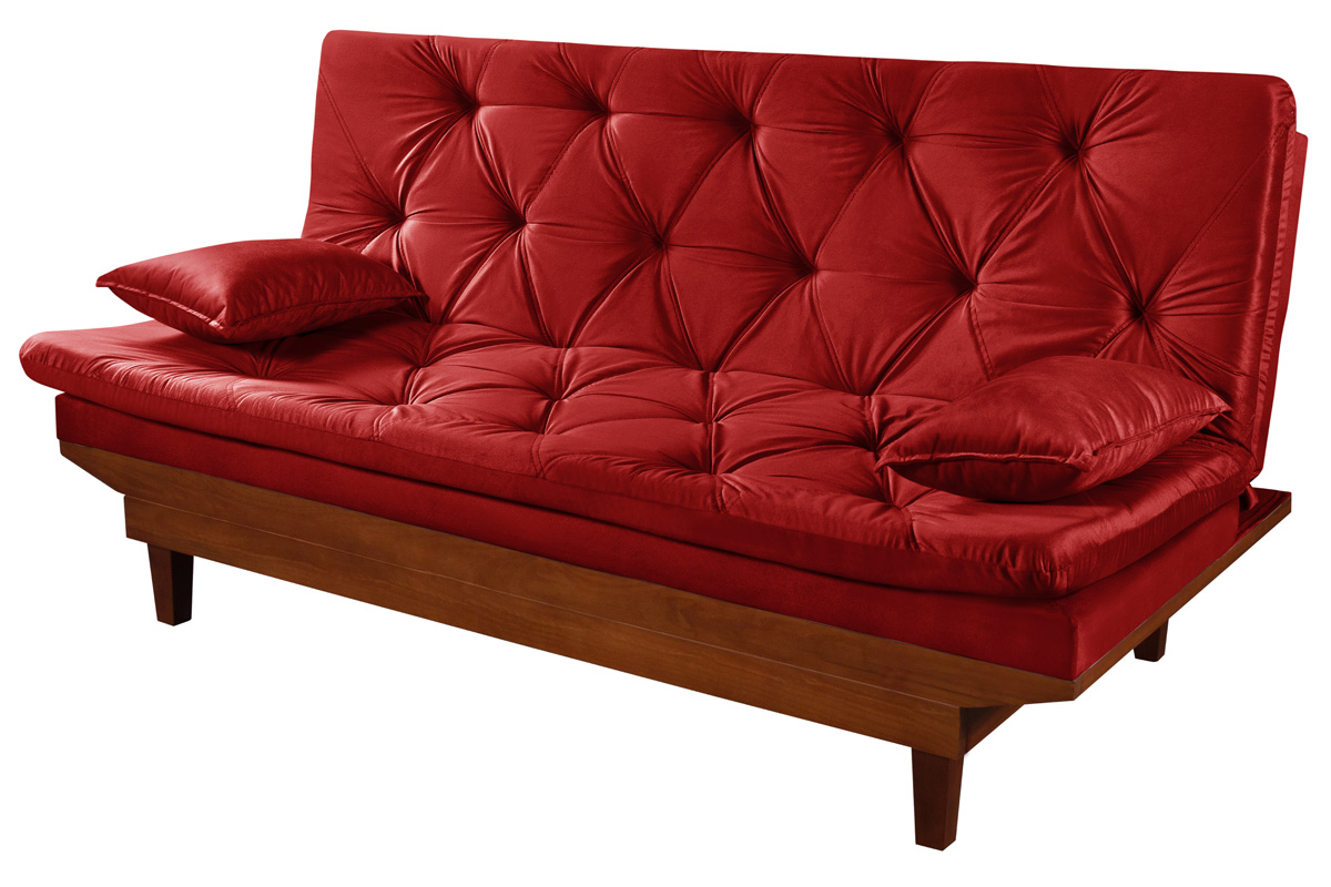 Sofa Cama Caribe Reclinavel 3 Posições Suede Vermelho Essencial Estofados