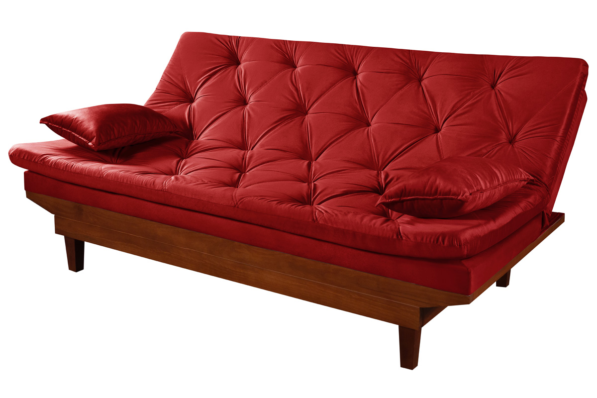 Sofa Cama Caribe Reclinavel 3 Posições Suede Vermelho Essencial Estofados