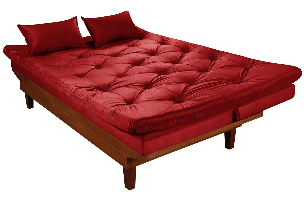 Sofa Cama Caribe Reclinavel 3 Posições Suede Vermelho Essencial Estofados
