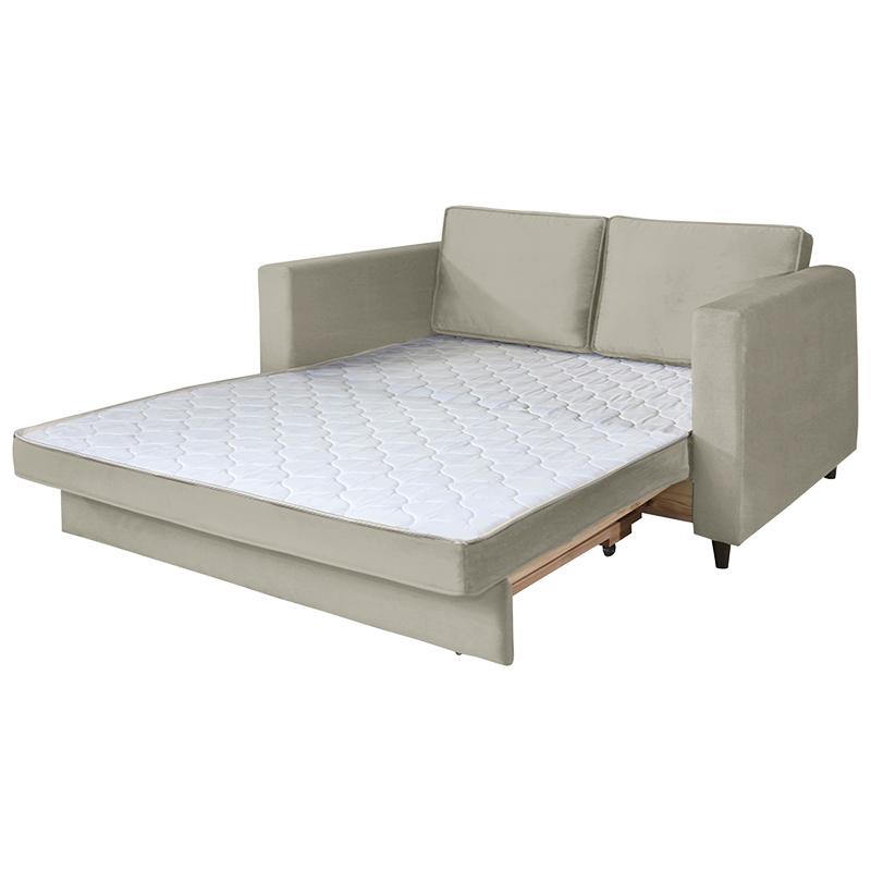 Sofá Cama Belize 2 Lugares Com Pés de Madeira e Rodízios Bege Claro