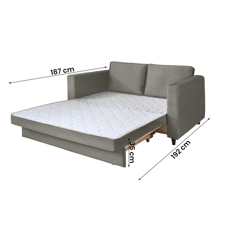 Sofá Cama Belize 2 Lugares Com Pés de Madeira e Rodízios Cinza