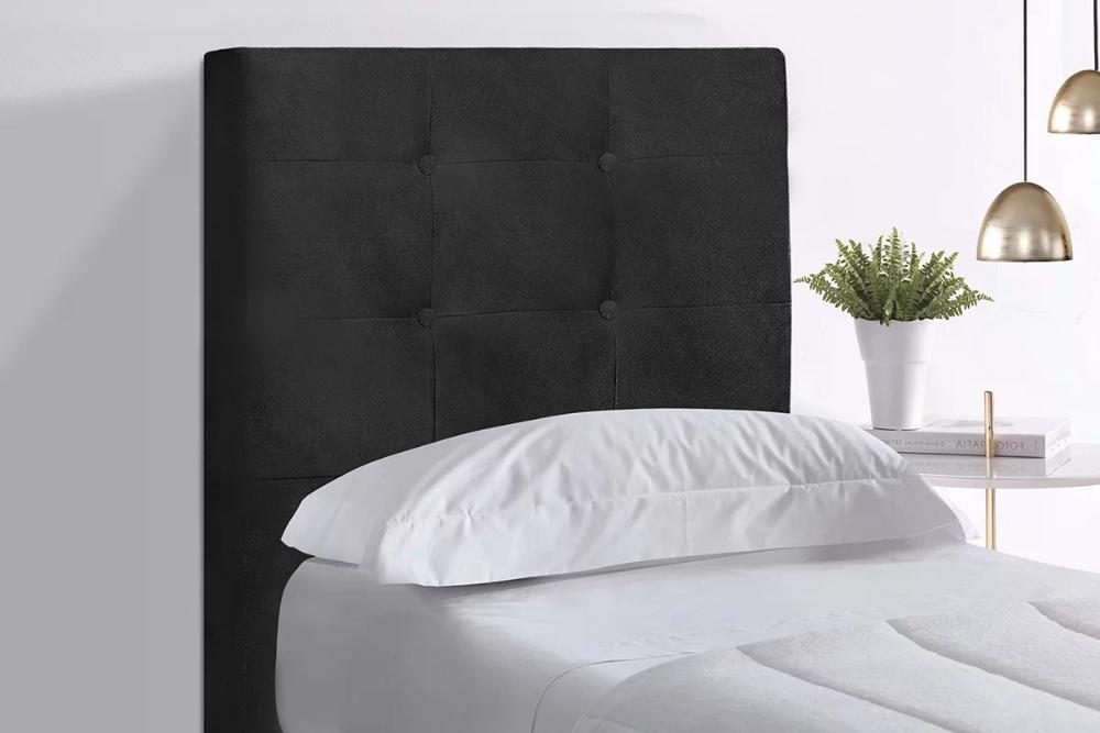 Cabeceira Solteiro Cama Box 90x129 Cm Helen Suede Preto SBL