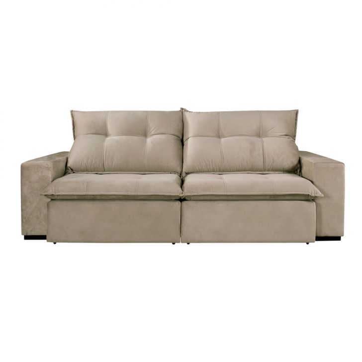 [OUTLET] Sofá 3 Lugares Retrátil Sapucaí Veludo Bege 190 cm