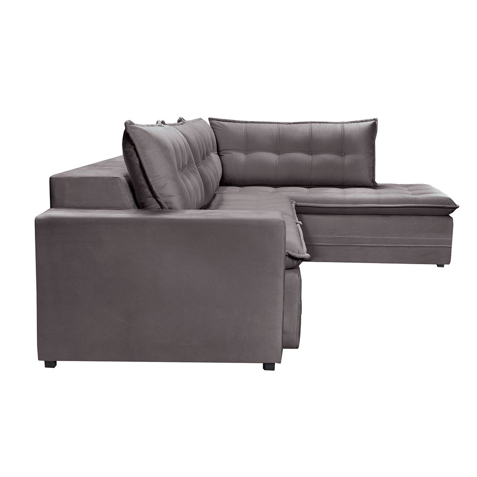 [OUTLET] Sofá 4 Lugares Presidente com Chaise Direito Veludo Cinza