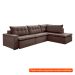 [OUTLET] Sofá 5 Lugares Presidente com Chaise Direito Veludo Marrom Escuro 366 cm