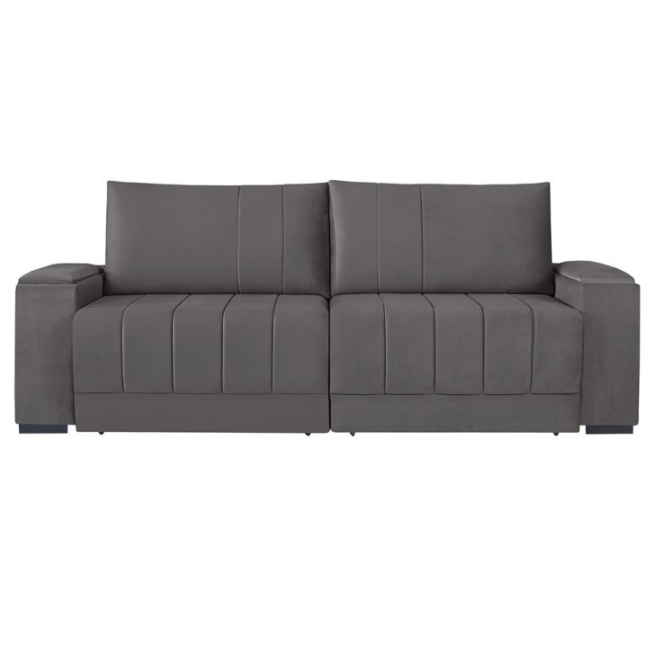 [OUTLET] Sofá 5 Lugares Retrátil Línea Veludo Cinza 290cm