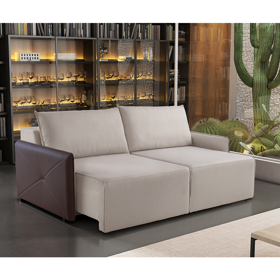 Sofá 2 Lugares Retrátil Urban Linho Bege e Marrom 160 cm