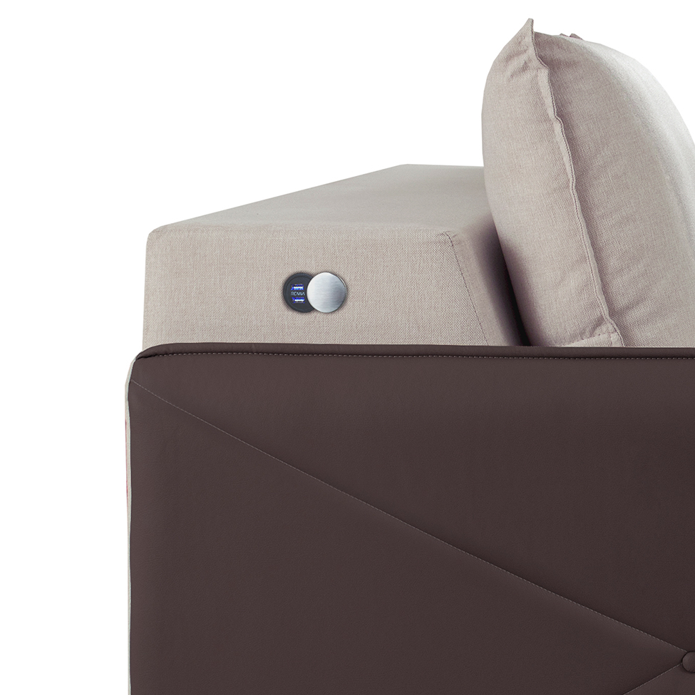 Sofá 2 Lugares Retrátil Urban com Entrada USB Linho Bege e Marrom 160 cm