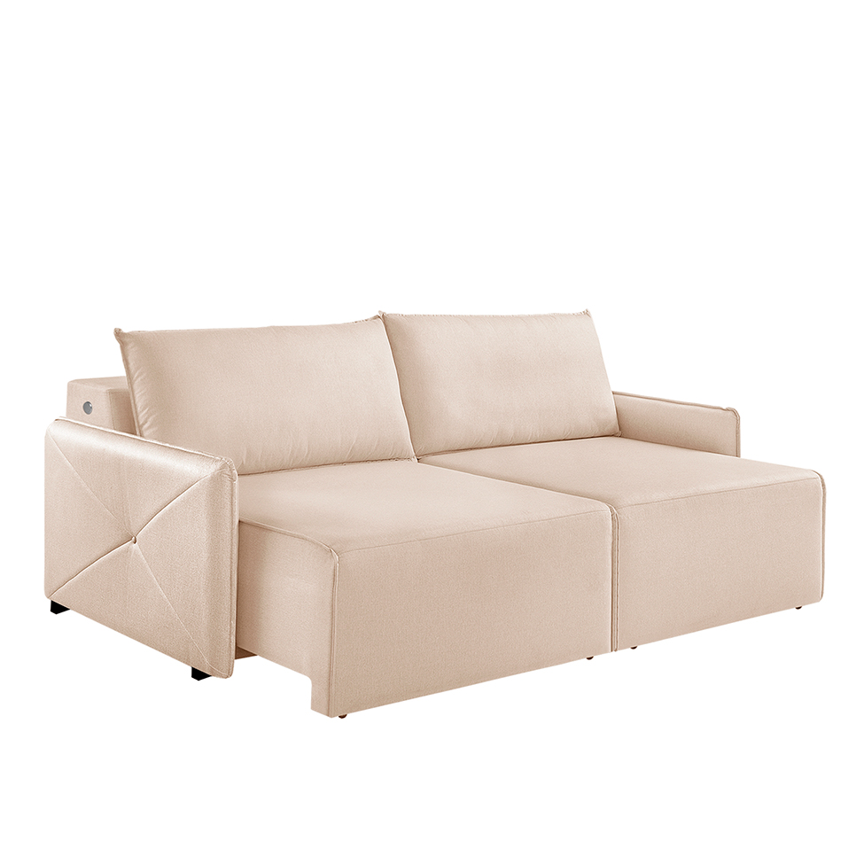 Sofá 2 Lugares Retrátil Urban com USB Linho Bege Claro 160 cm