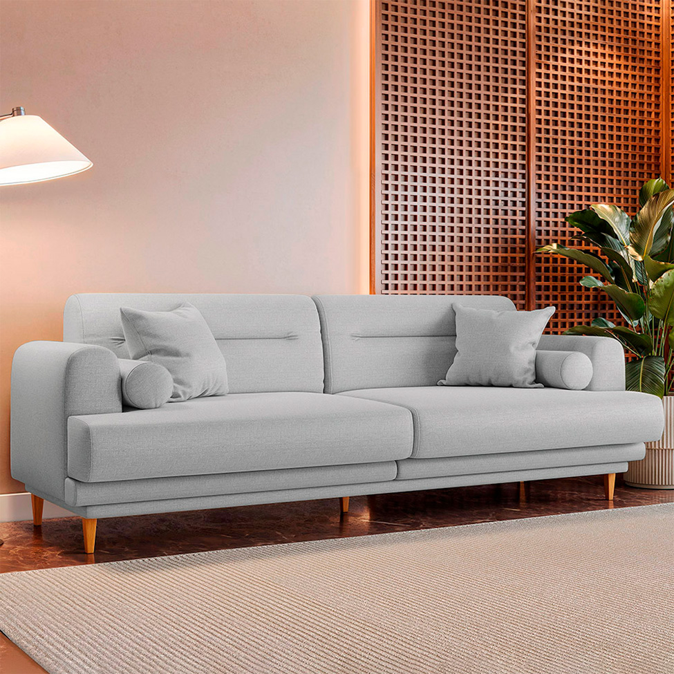 Sofá 3 Lugares Lisboa Linho Cinza