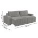 Sofá 3 Lugares Retrátil Línea Veludo Cinza Claro 190cm