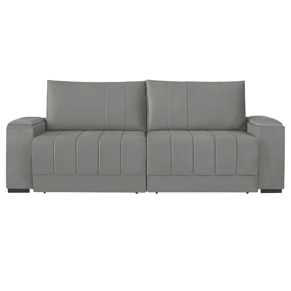 Sofá 3 Lugares Retrátil Línea Veludo Cinza Claro 190cm