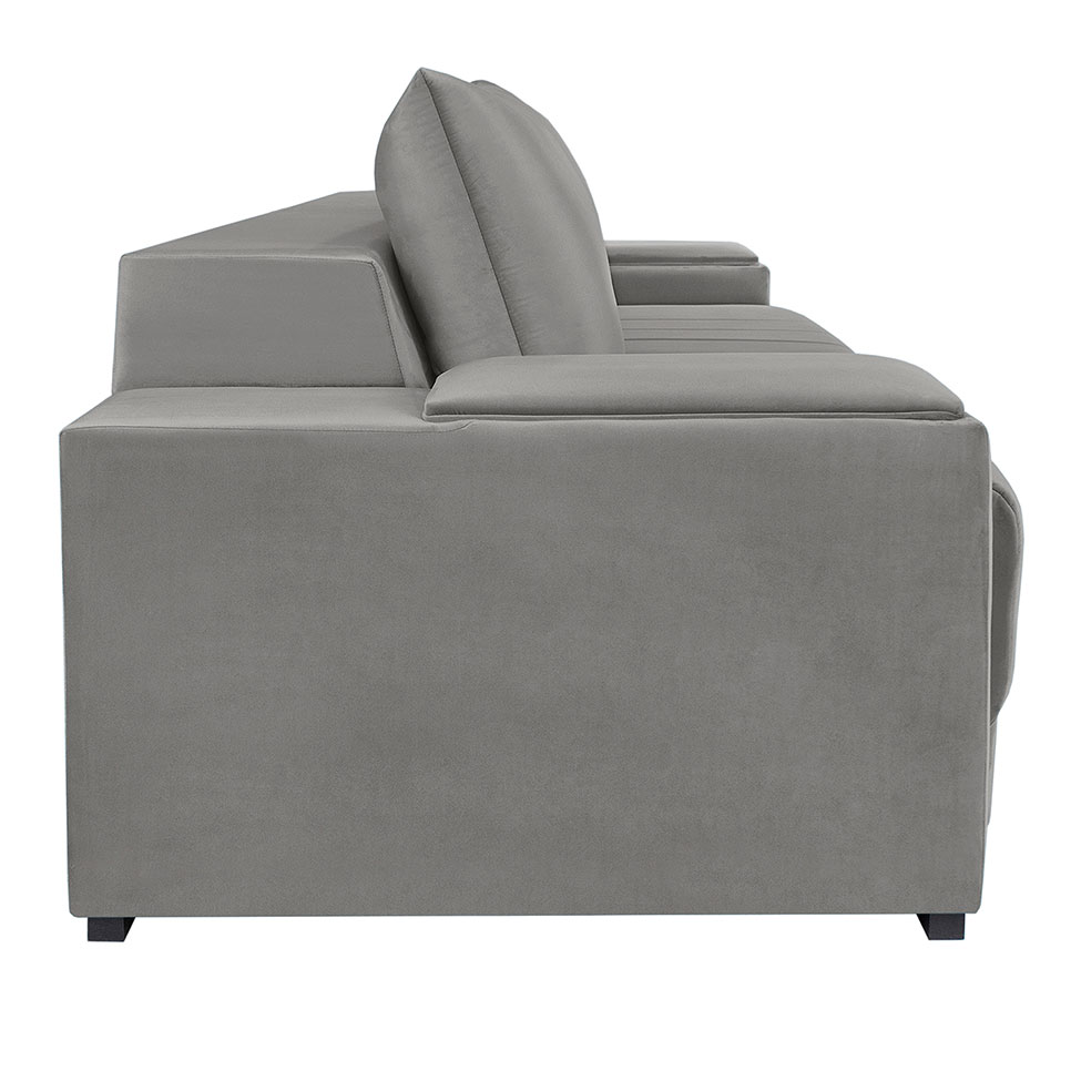 Sofá 3 Lugares Retrátil Línea Veludo Cinza Claro 190cm
