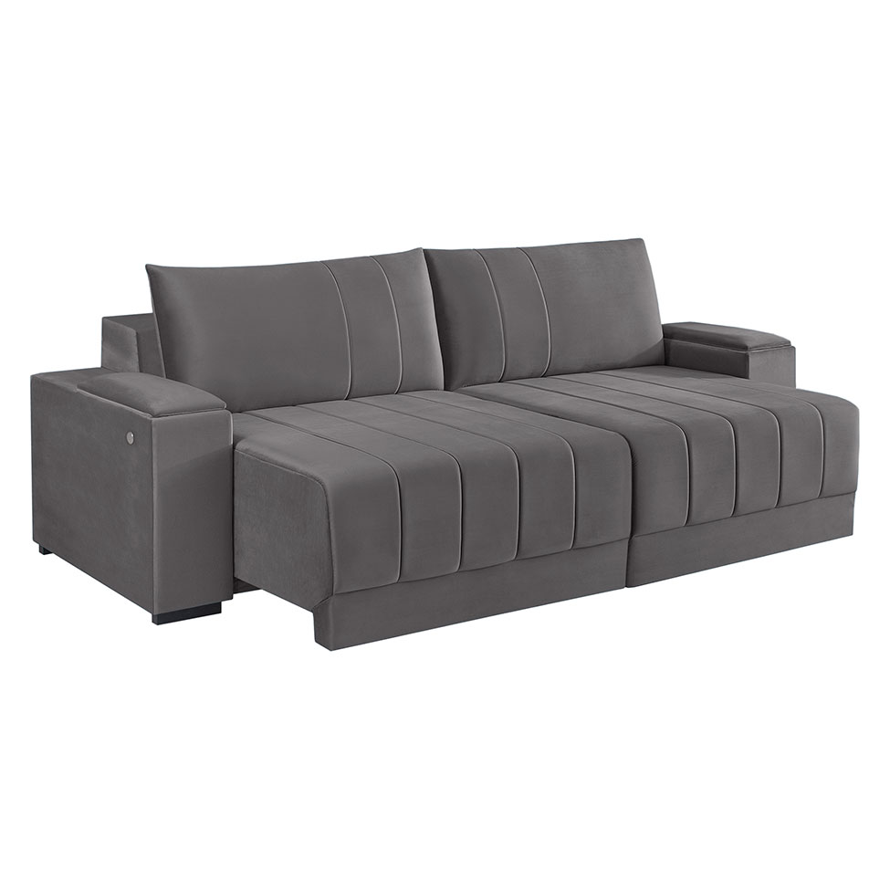 Sofá 3 Lugares Retrátil Línea com Kit USB Veludo Cinza 190cm