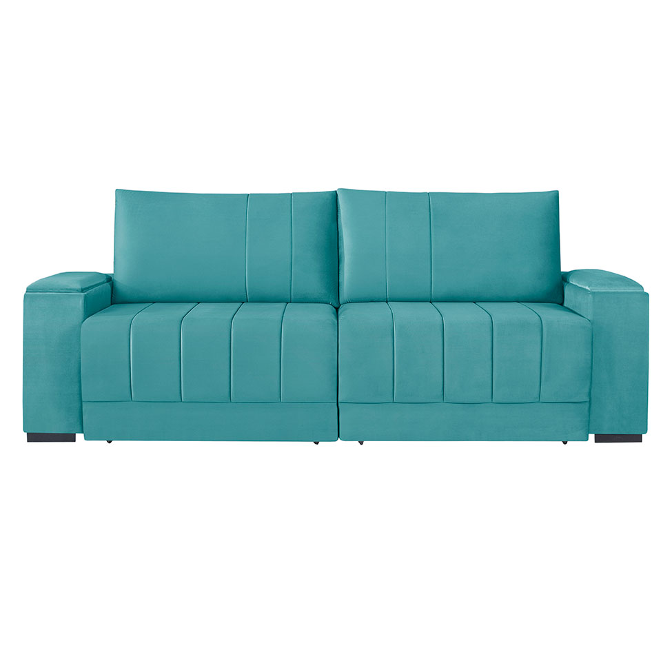 Sofá 3 Lugares Retrátil Línea com Kit USB Veludo Verde 230cm