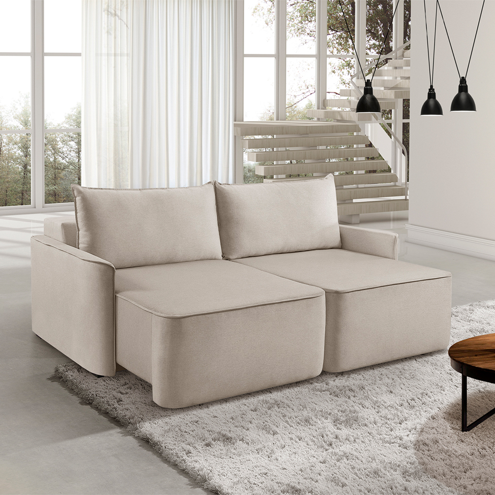 Sofá 3 Lugares Retrátil Moon Linho Cru 220 cm