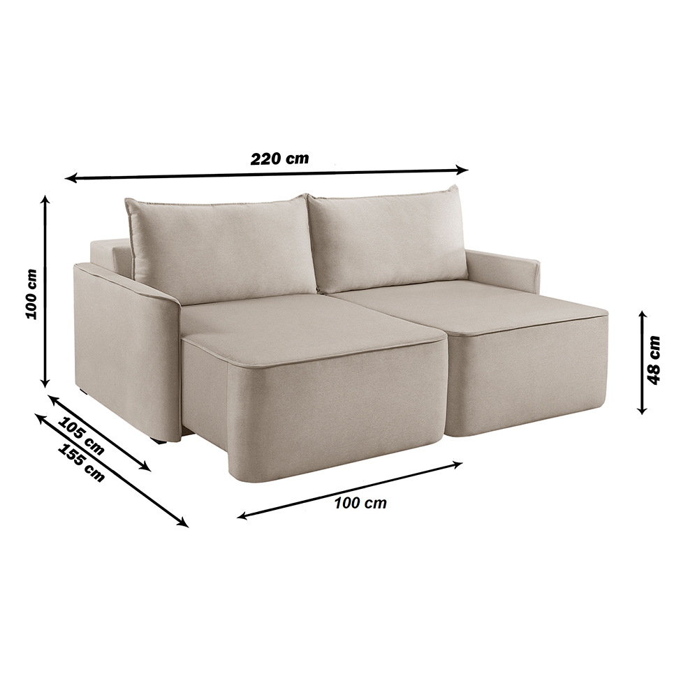 Sofá 3 Lugares Retrátil Moon Linho Cru 220 cm