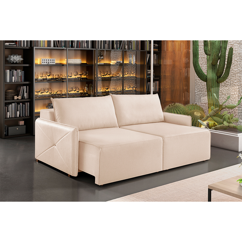 Sofá 3 Lugares Retrátil Urban Linho Bege Claro 220 cm