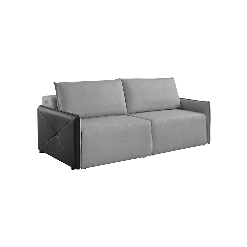Sofá 3 Lugares Retrátil Urban com Entrada USB Linho Cinza e Preto 200 cm