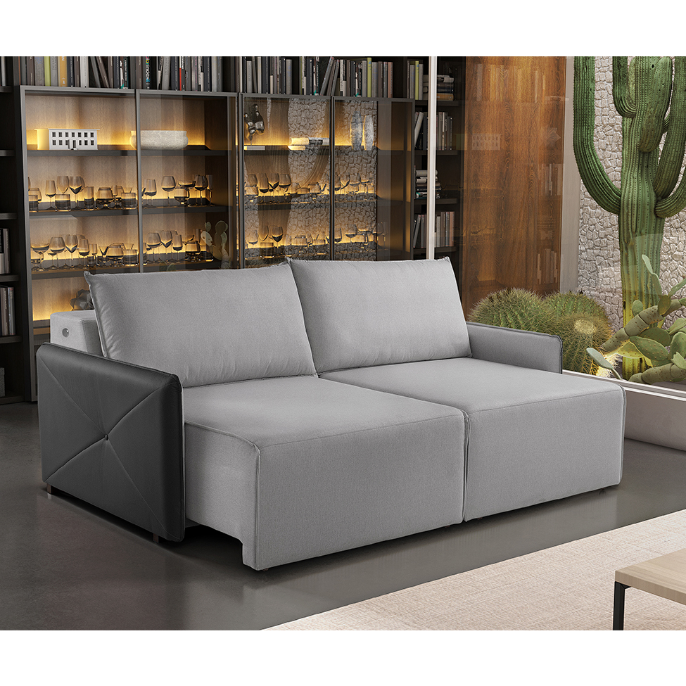 Sofá 3 Lugares Retrátil Urban com Entrada USB Linho Cinza e Preto 200 cm