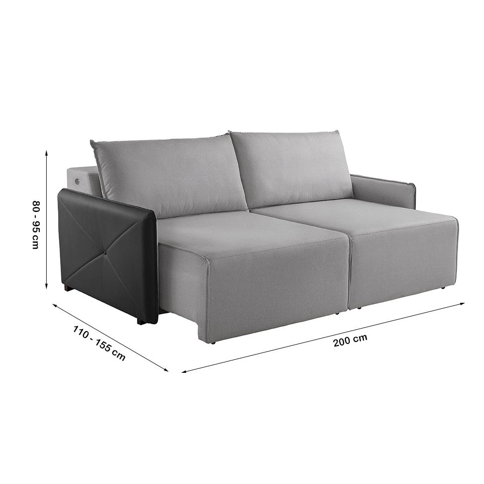 Sofá 3 Lugares Retrátil Urban com Entrada USB Linho Cinza e Preto 200 cm