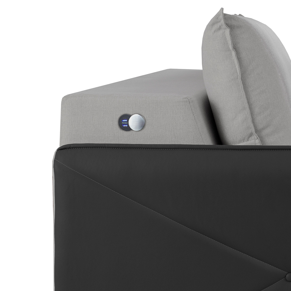 Sofá 3 Lugares Retrátil Urban com Entrada USB Linho Cinza e Preto 200 cm