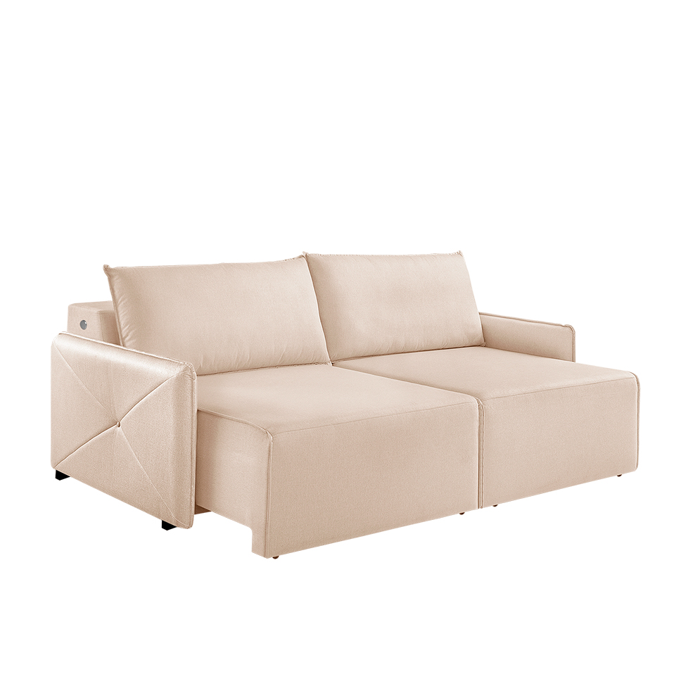 Sofá 3 Lugares Retrátil Urban com USB Linho Bege Claro 200 cm