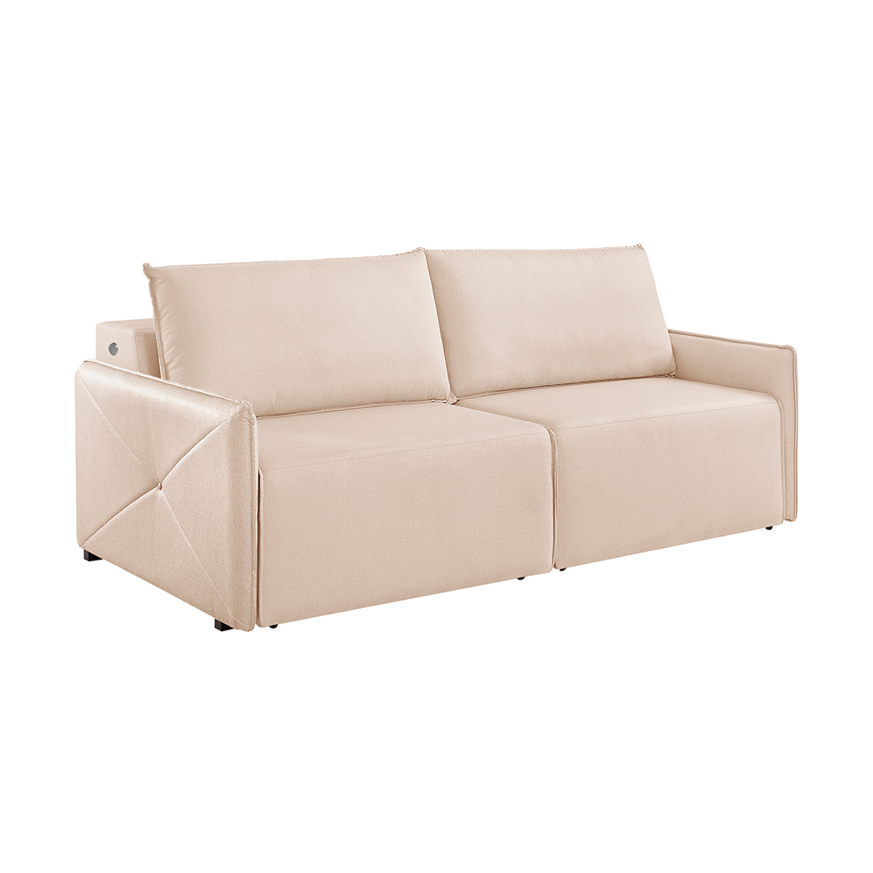 Sofá 3 Lugares Retrátil Urban com USB Linho Bege Claro 220 cm