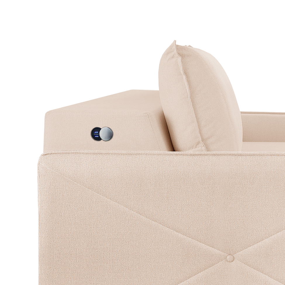 Sofá 3 Lugares Retrátil Urban com USB Linho Bege Claro 220 cm