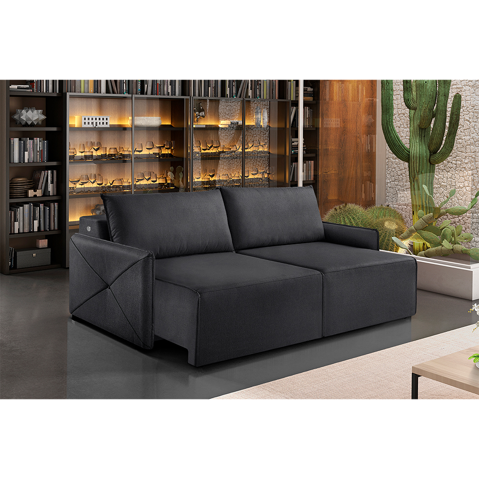 Sofá 3 Lugares Retrátil Urban com USB Linho Grafite 220 cm