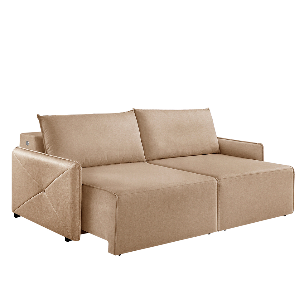 Sofá 3 Lugares Retrátil Urban com USB Linho Palha 200 cm