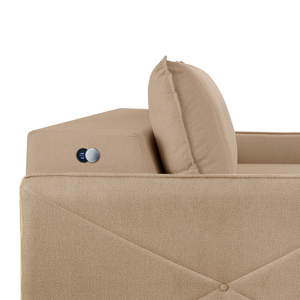 Sofá 3 Lugares Retrátil Urban com USB Linho Palha 200 cm