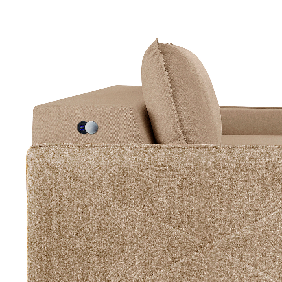 Sofá 3 Lugares Retrátil Urban com USB Linho Palha 220 cm
