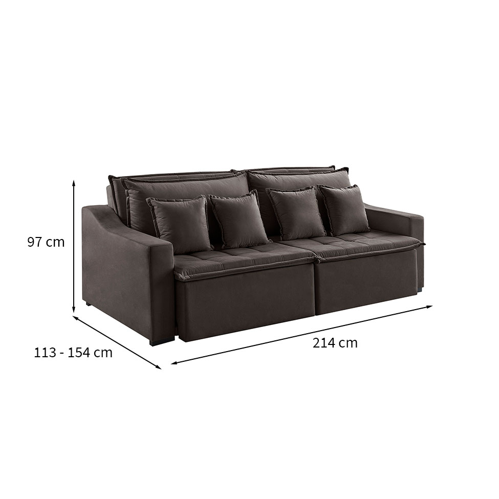 Sofá 3 Lugares Retrátil e Reclinável Amy Veludo Café 214 cm