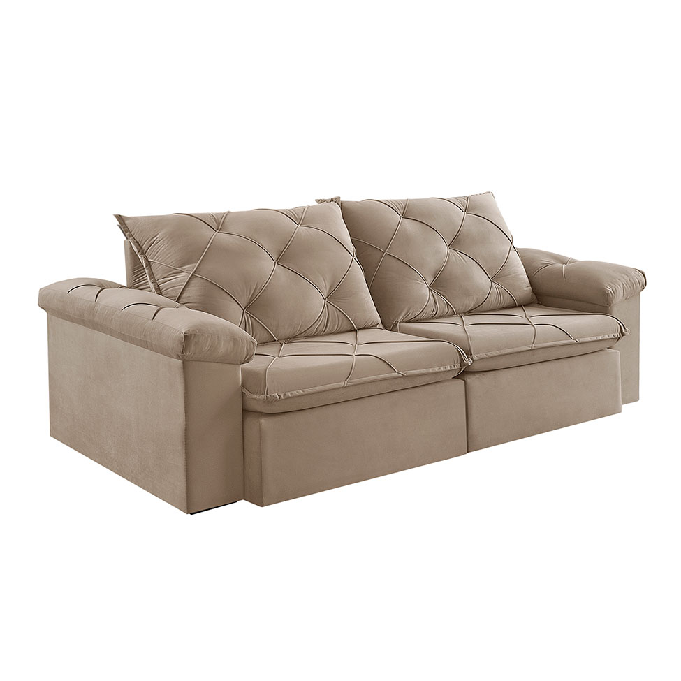 Sofá 3 Lugares Retrátil e Reclinável Astor Veludo Bege 202 cm