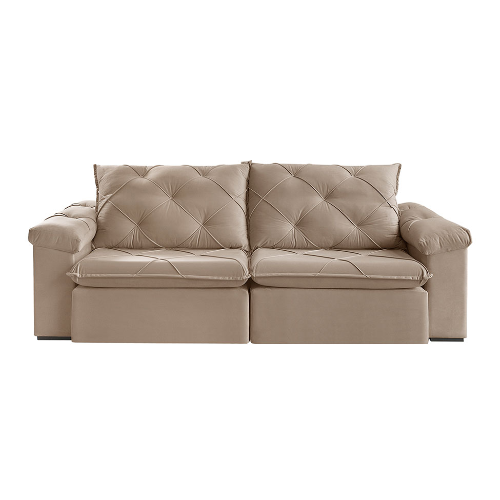 Sofá 3 Lugares Retrátil e Reclinável Astor Veludo Bege 202 cm