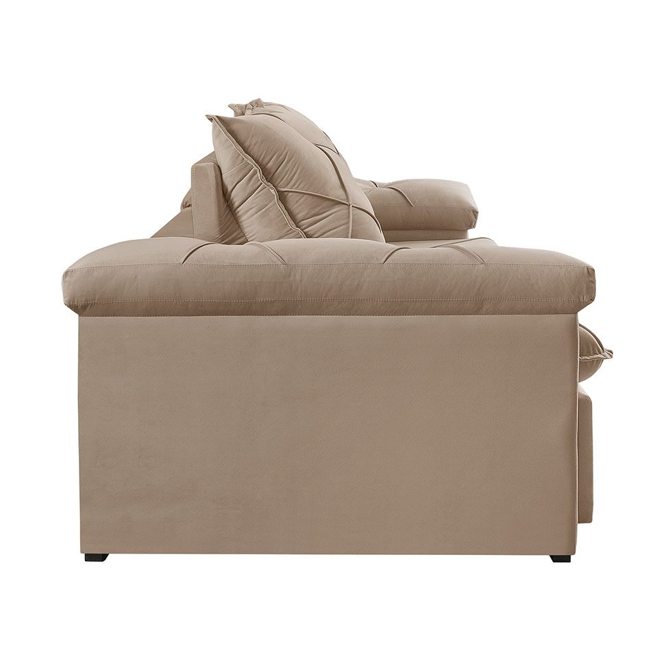 Sofá 3 Lugares Retrátil e Reclinável Astor Veludo Bege 202 cm