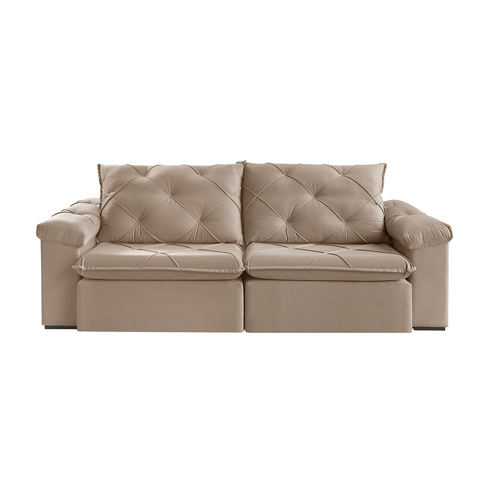 Sofá 3 Lugares Retrátil e Reclinável Astor Veludo Bege 242 cm