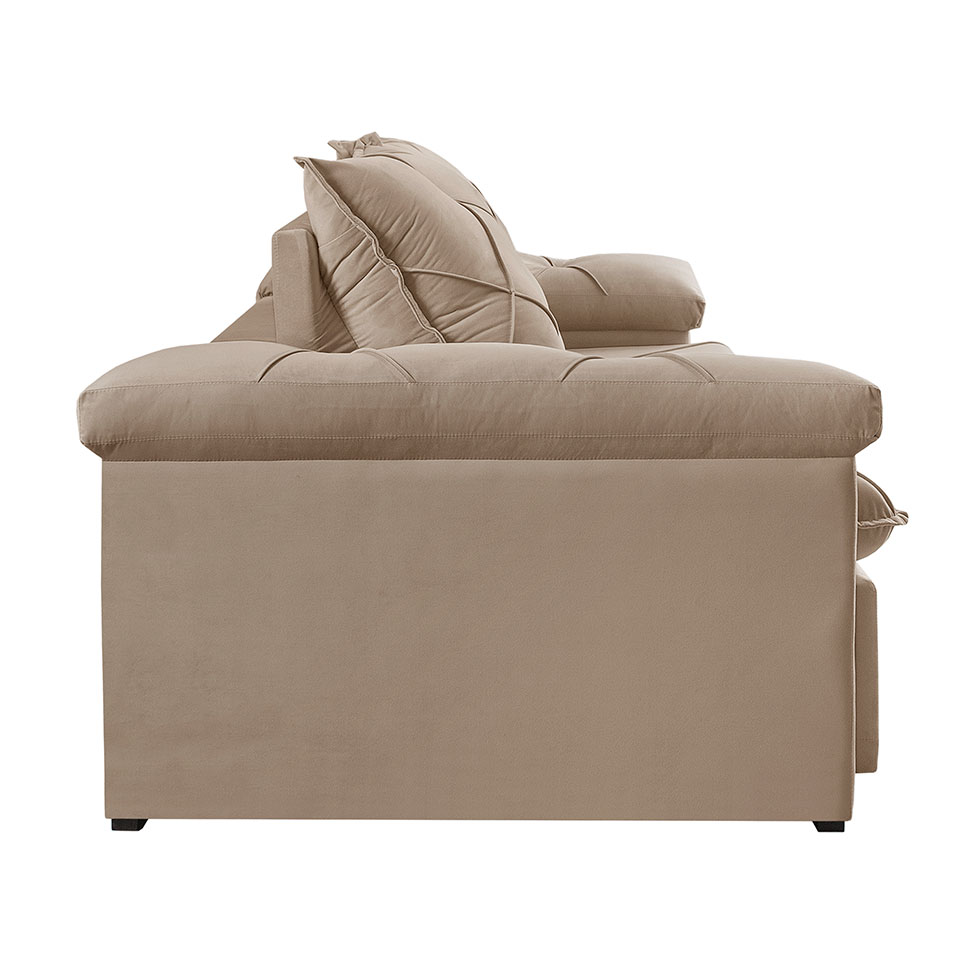Sofá 3 Lugares Retrátil e Reclinável Astor Veludo Bege 242 cm