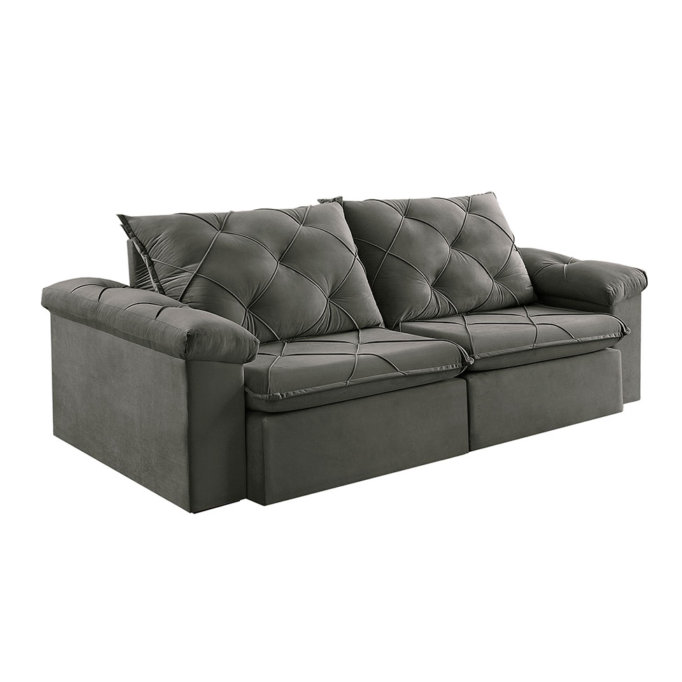 Sofá 3 Lugares Retrátil e Reclinável Astor Veludo Cinza 202 cm