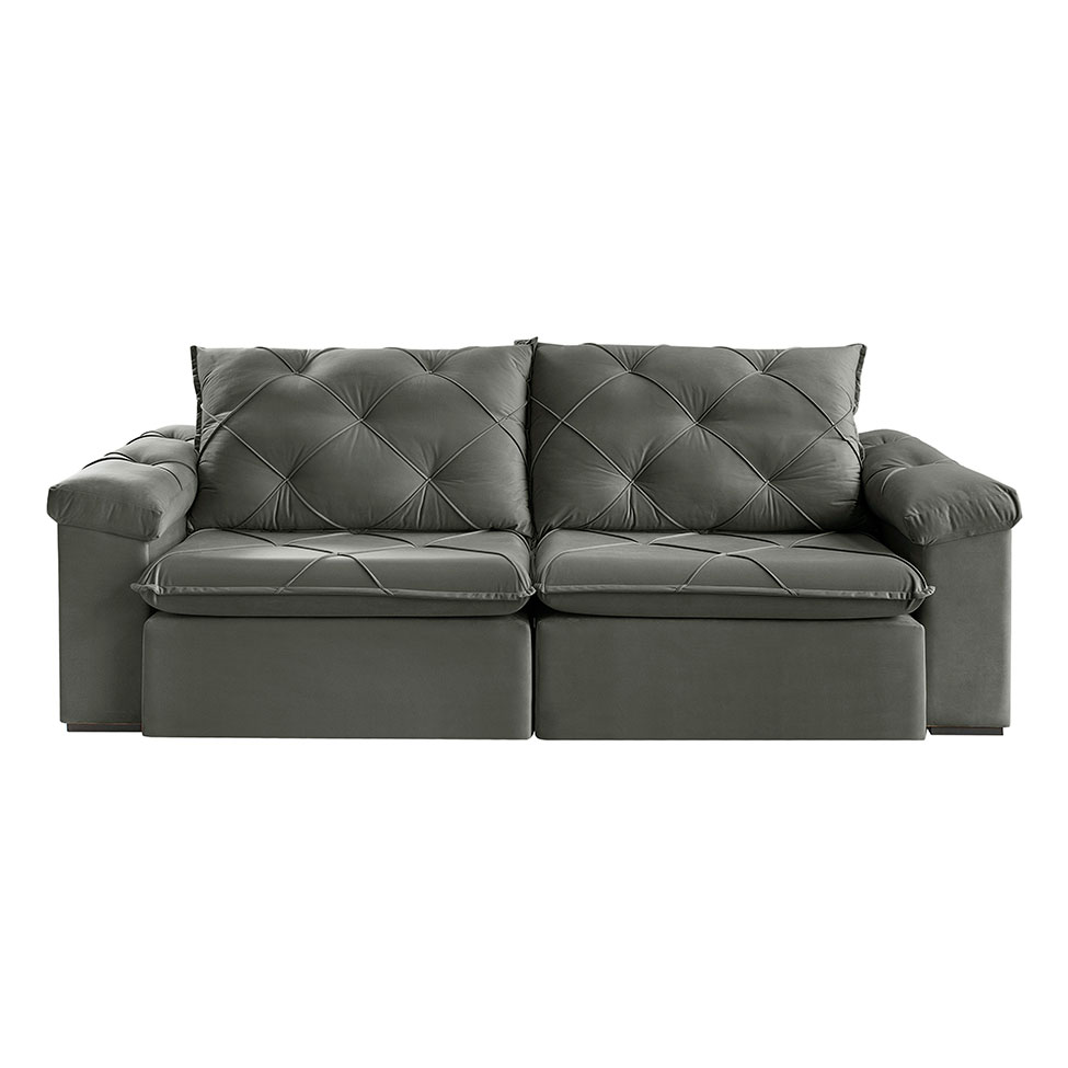 Sofá 3 Lugares Retrátil e Reclinável Astor Veludo Cinza 202 cm