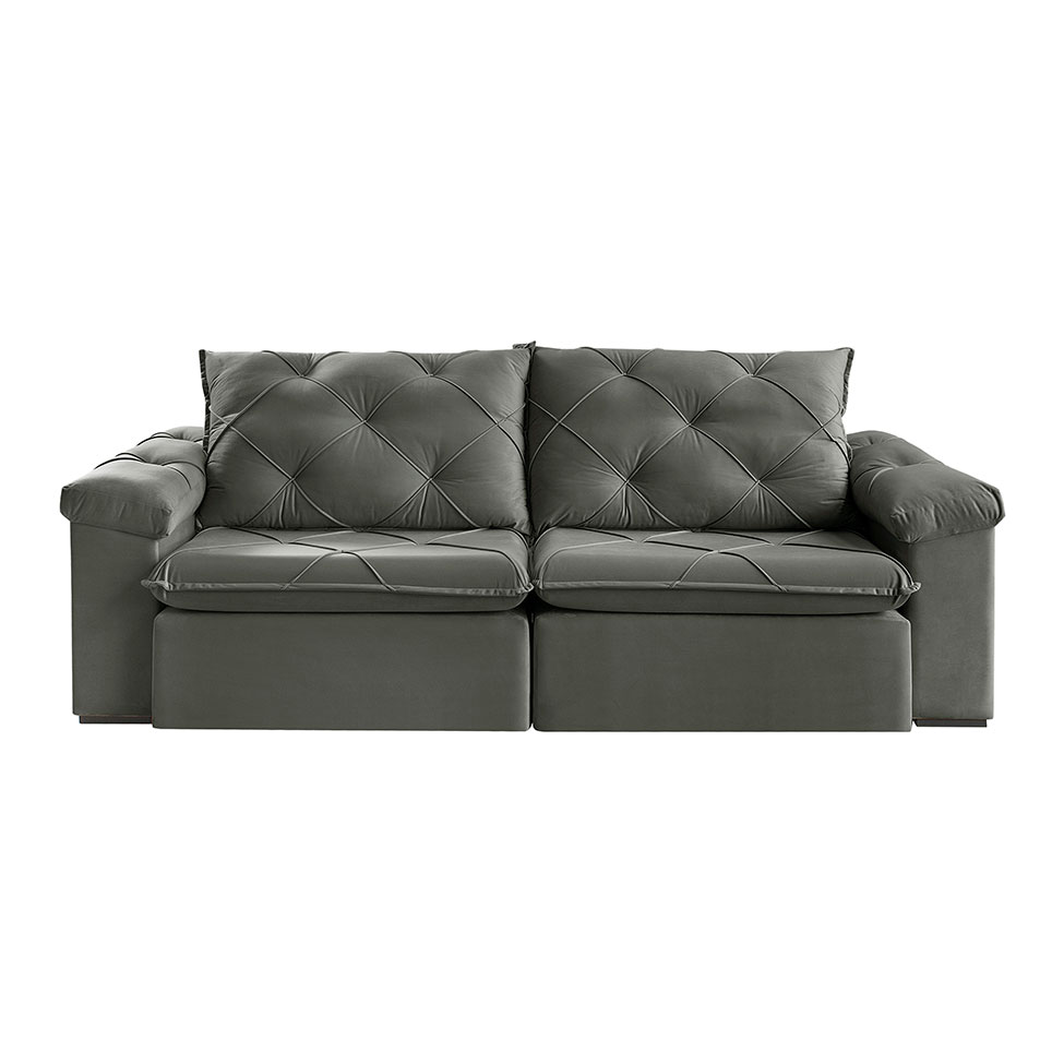 Sofá 3 Lugares Retrátil e Reclinável Astor Veludo Cinza 242 cm