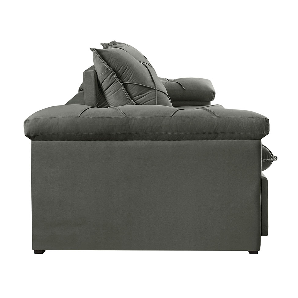 Sofá 3 Lugares Retrátil e Reclinável Astor Veludo Cinza 242 cm