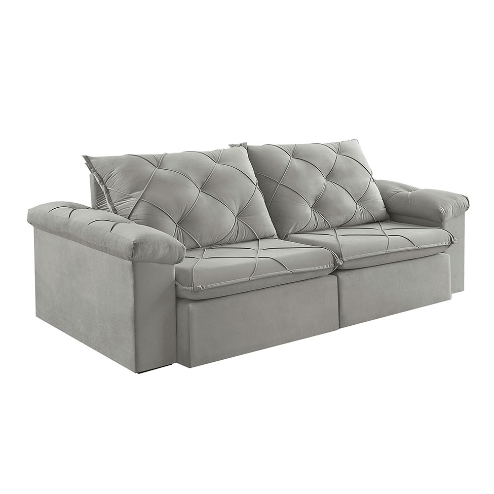 Sofá 3 Lugares Retrátil e Reclinável Astor Veludo Cinza Prateado 202 cm