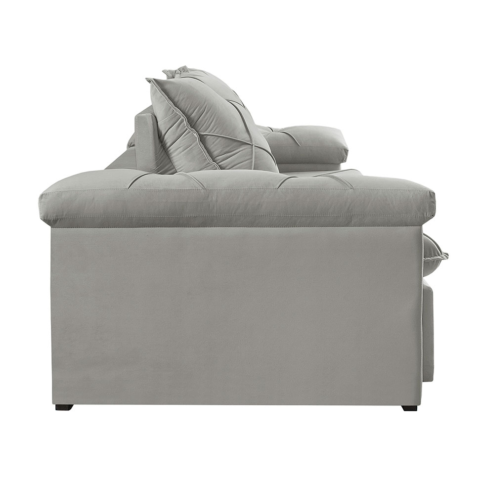 Sofá 3 Lugares Retrátil e Reclinável Astor Veludo Cinza Prateado 202 cm