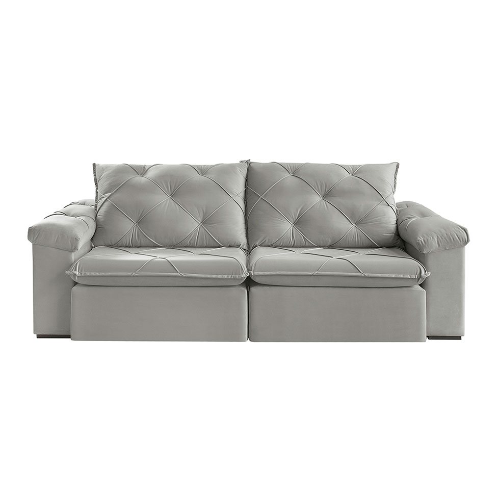 Sofá 3 Lugares Retrátil e Reclinável Astor Veludo Cinza Prateado 242 cm