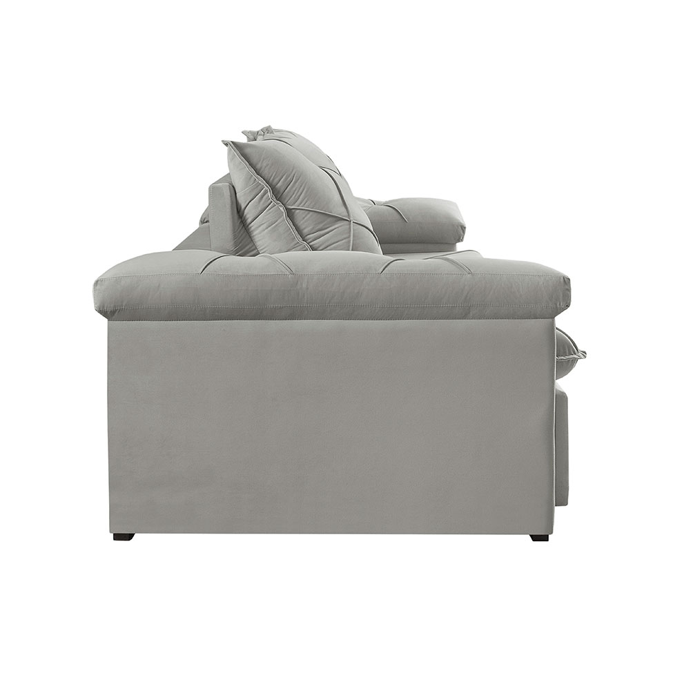 Sofá 3 Lugares Retrátil e Reclinável Astor Veludo Cinza Prateado 242 cm