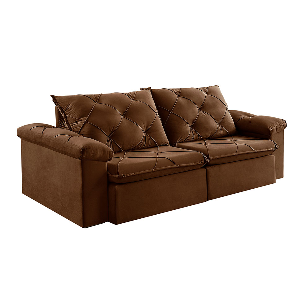 Sofá 3 Lugares Retrátil e Reclinável Astor Veludo Marrom 202 cm