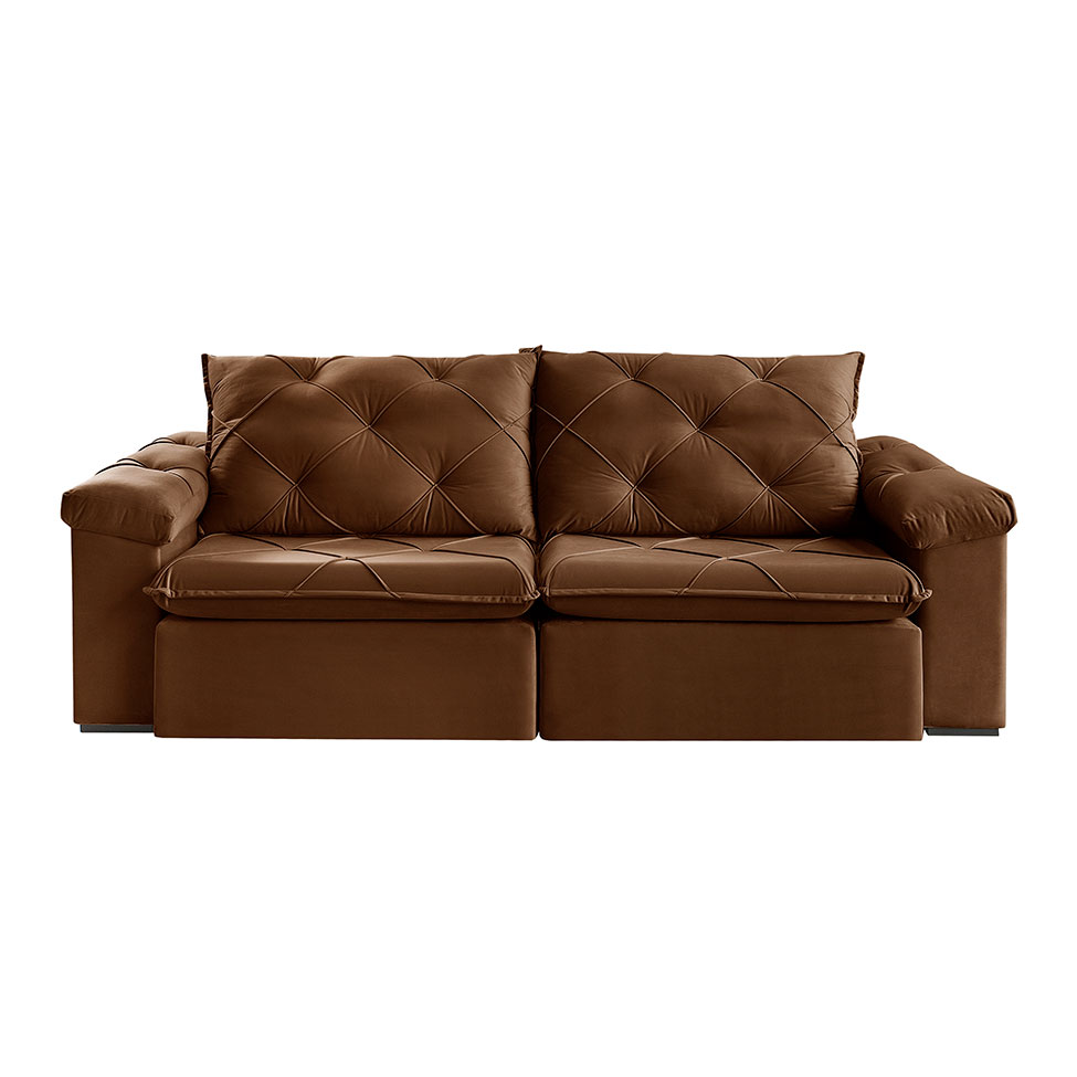 Sofá 3 Lugares Retrátil e Reclinável Astor Veludo Marrom 202 cm