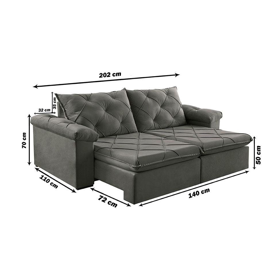 Sofá 3 Lugares Retrátil e Reclinável Astor Veludo Marrom 202 cm